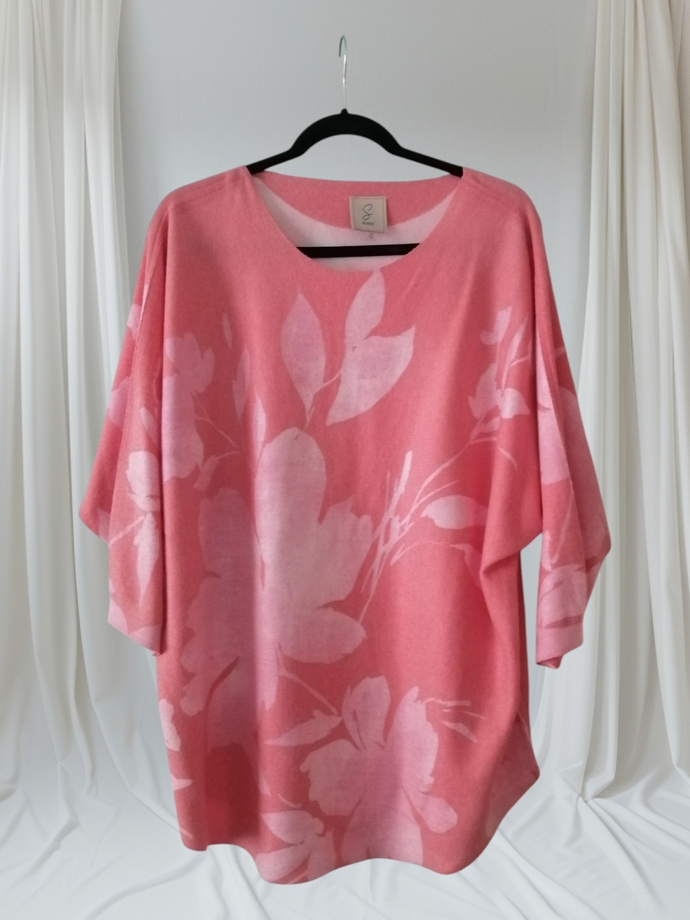 Sioni Pink Coral Floral Tunic Sweater